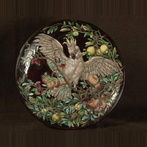 "Cacatoès" plat émaillé par T. Soyer