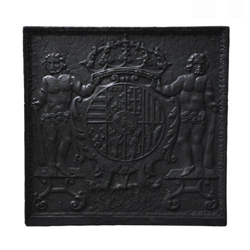 Antique cast iron fireback with Leopold the First, Duke of Lorraine, coat of arms