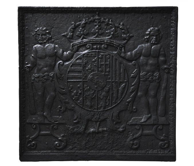Antique cast iron fireback with Leopold the First, Duke of Lorraine, coat of arms-0