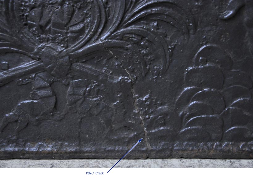 Antique cast iron fireback with French coat of Arms and angels-6