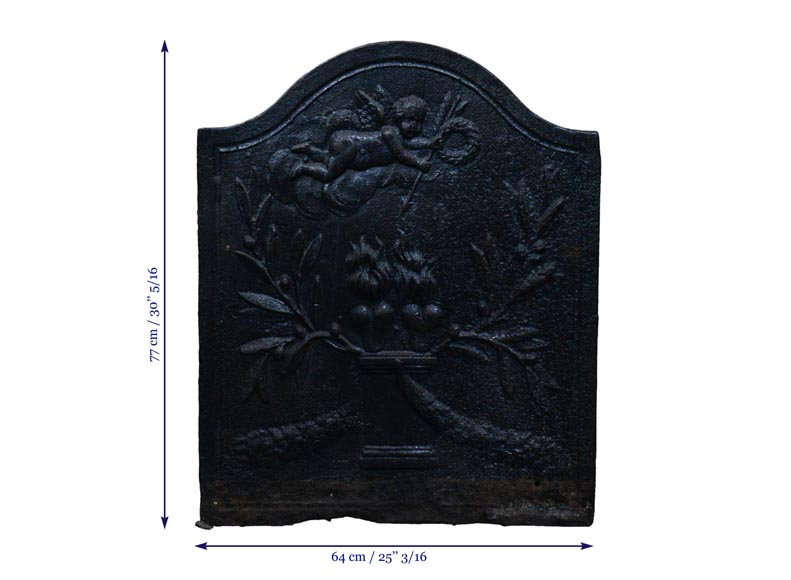Two hearts burning on an altar, antique small Louis XVI period fireback-8