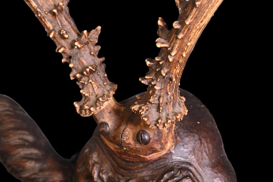 STEINER Hermann (1878-1963) carved wooden and Siberian deer antler faun mask-5