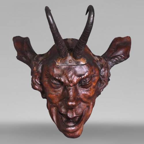 STEINER Hermann (1878-1963) faun mask in carved wood and ibex horns