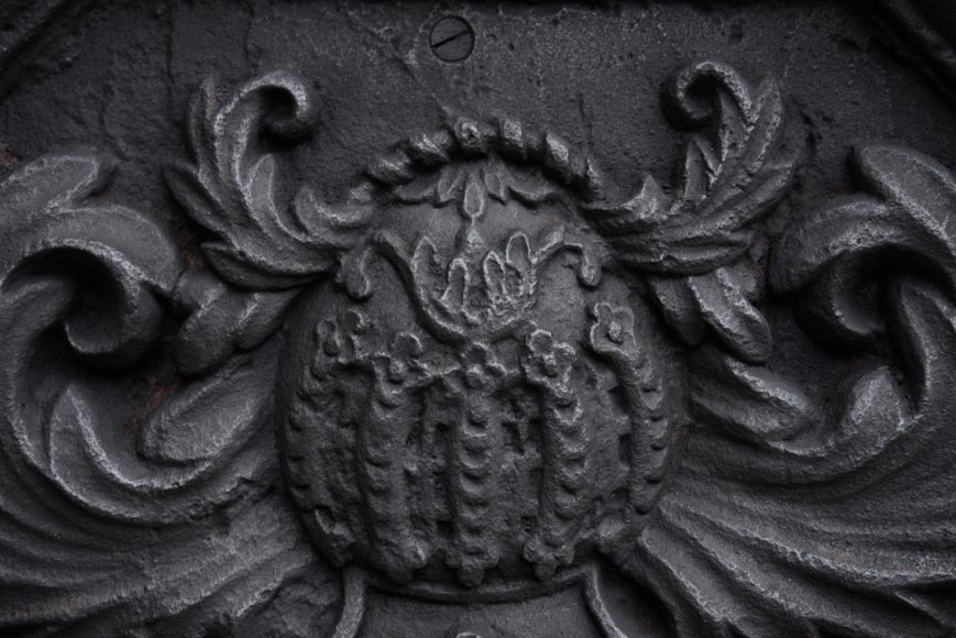 Antique 18th-century fireback with the coat of arms of the Fontaine de Biré family-2