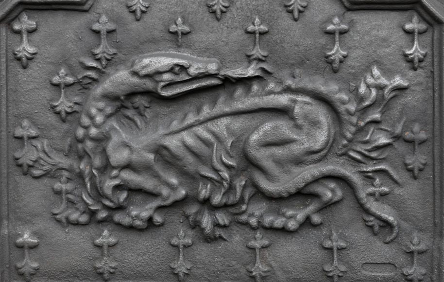 Cast iron fireback with the Salamander of King Francis Ist-1