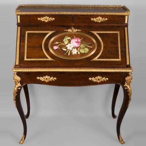 Julien-Nicolas RIVART (1802-1867) - Writing desk with gilt bronze espagnolettes and porcelain marquetry decoration