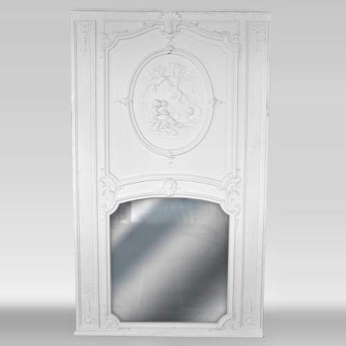 Large antique Regence style overmantel pierglass with putti playing in the vineyards