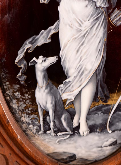 MAZAROZ-RIBAILLIER & SOYER Théophile — Important Neo-Renaissance carved walnut display cabinet with painted enamel plaques-3