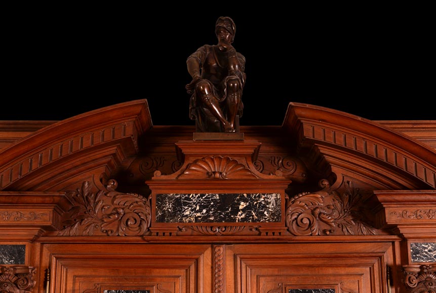 MAZAROZ-RIBAILLIER & SOYER Théophile — Important Neo-Renaissance carved walnut display cabinet with painted enamel plaques-10