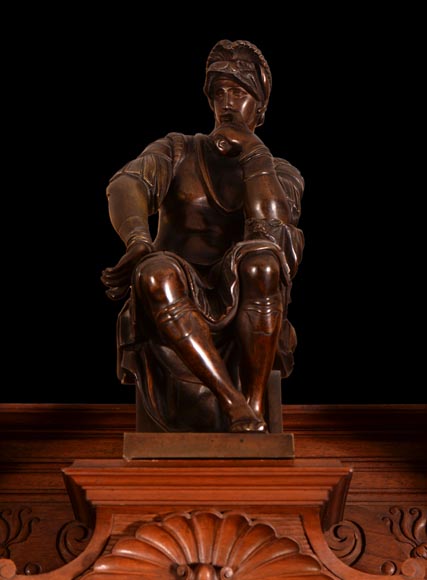 MAZAROZ-RIBAILLIER & SOYER Théophile — Important Neo-Renaissance carved walnut display cabinet with painted enamel plaques-11