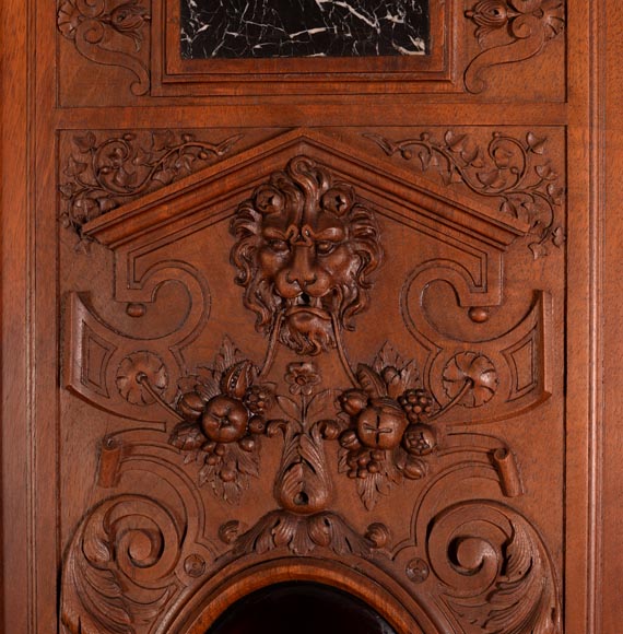 MAZAROZ-RIBAILLIER & SOYER Théophile — Important Neo-Renaissance carved walnut display cabinet with painted enamel plaques-13