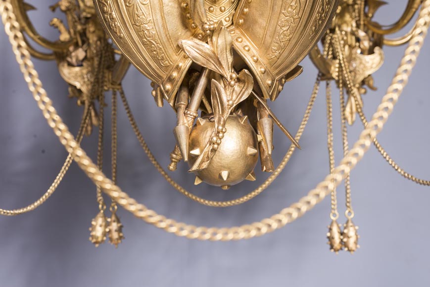 Jean-François-Théodore GECHTER (1795–1844) & Nicolas-Germain CHARPENTIER (1807–1864), Ensemble comprising a chandelier and a pair of wall sconces with standard and trophy holders Jean-François-Théodore GECHTER (1795–1844) & Nicolas-Germain CHARPENTIER (1807–1864), Ensemble comprising a chandelier and a pair of wall sconces with standard and trophy holders-7