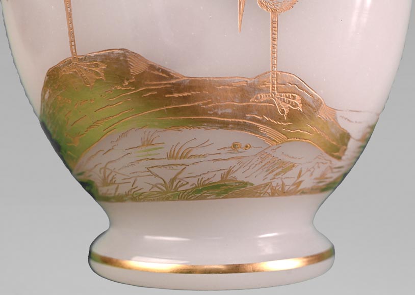 Baccarat, Pair of vases with wading birds, circa 1880-7