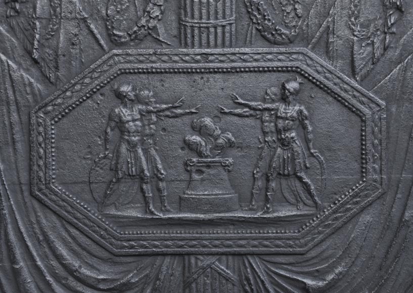 Antique large cast iron fireback inspired by 