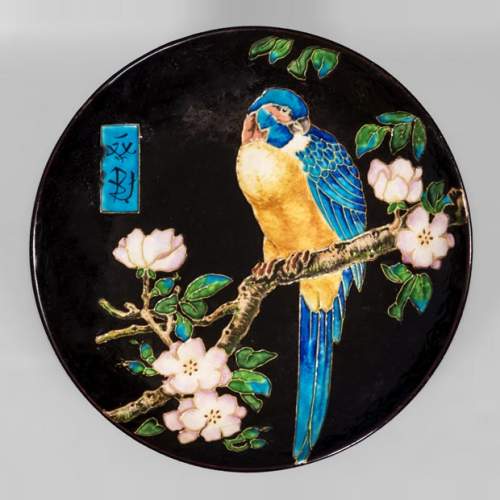 MANUFACTURE JULES VIEILLARD & CIE - Glazed ceramic dish with a parrot partitioned decoration