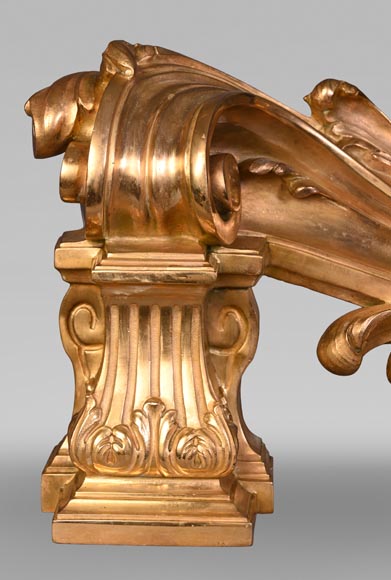 Pair of large-volute gilt bronze andirons, signed Henri Vian, late 19th century-3