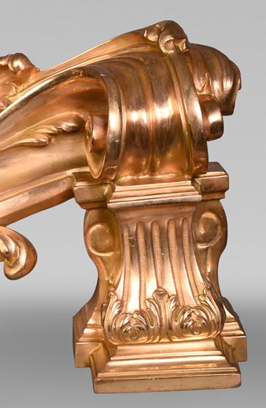 Pair of large-volute gilt bronze andirons, signed Henri Vian, late 19th century-4