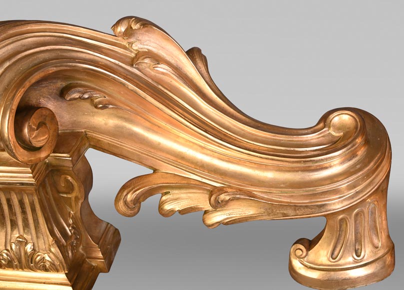 Pair of large-volute gilt bronze andirons, signed Henri Vian, late 19th century-5