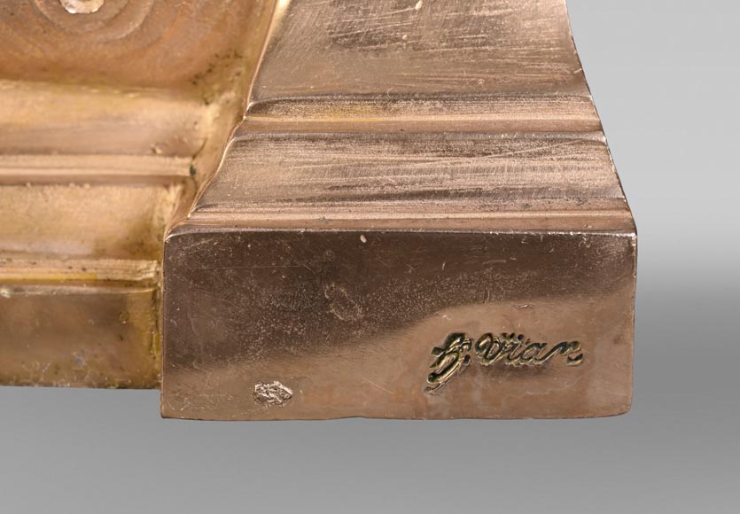 Pair of large-volute gilt bronze andirons, signed Henri Vian, late 19th century-7