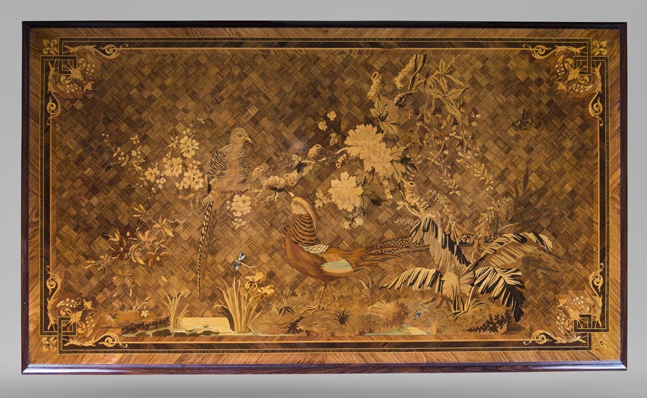 E.Martin (old Maison Rivart), Marquetry desk with lake landscape decoration, International Exhibition of 1889-2