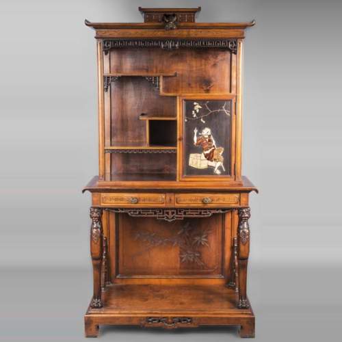 Japanese style presentation cabinet with ivory and lacquer decoration