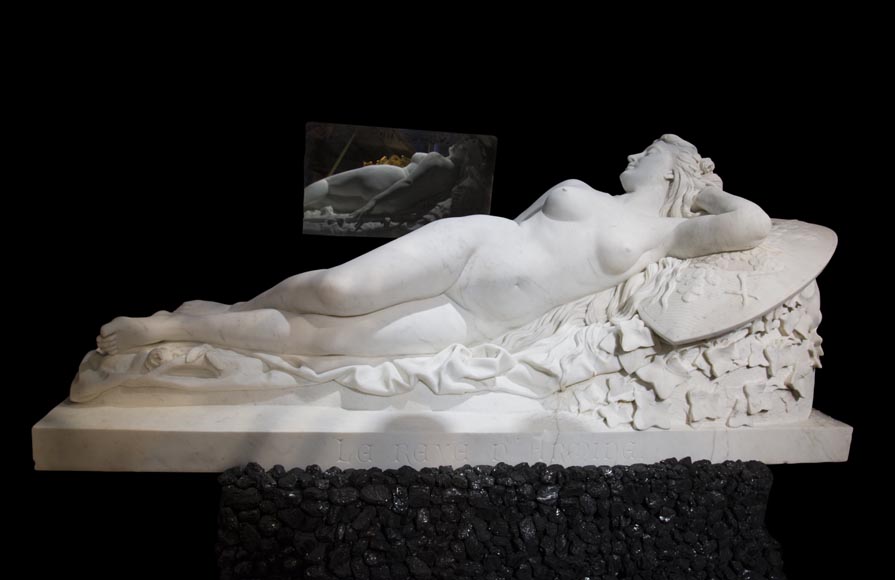 Splendid Statuary Carrara marble statue representing « Armida's dream » by Amand-Désiré-Honoré Barré, World's Fair of 1878 Splendid Statuary Carrara marble statue representing « Armida's dream » by Amand-Désiré-Honoré Barré, World's Fair of 1878-0