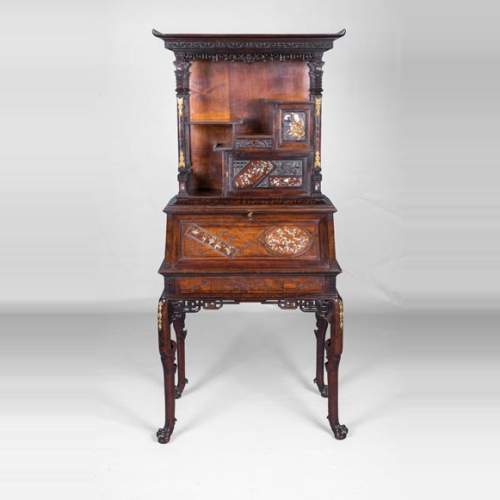 Gabriel VIARDOT, Desk with a Buddhist monk, signed and dated 1886