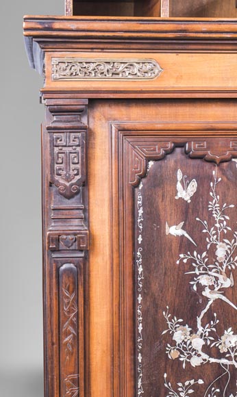 Japanese style low cabinet decorated with birds and mother-of-pearl butterflies-4