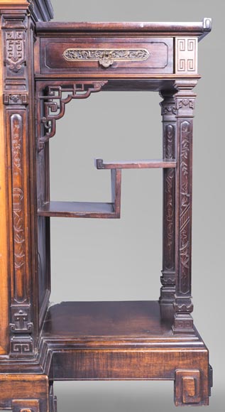 Japanese style low cabinet decorated with birds and mother-of-pearl butterflies-6