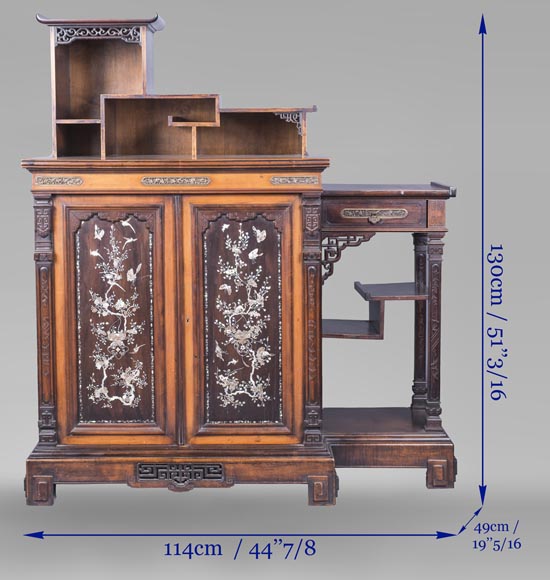 Japanese style low cabinet decorated with birds and mother-of-pearl butterflies-13