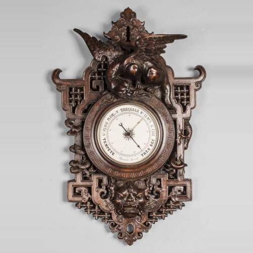 Japanese-style barometer with dragon and Foo dog decoration