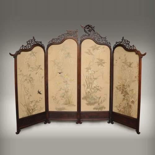 Maison des Bambous Alfred PERRET et Ernest VIBERT (attributed to) - Japanese style embroidered silk screen