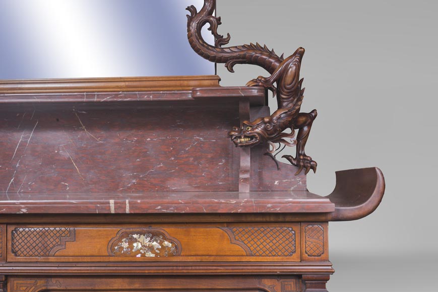 Maison des Bambous Alfred PERRET and Ernest VIBERT - Large Japanese-style cupboard and its mirror with dragons-14