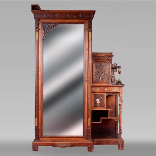 Gabriel VIARDOT (attributed to) - Asymmetrical cabinet with rich engraved and sculpted decoration of extreme oriental inspiration