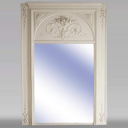 Large antique Louis XVI style overmantel with basket of flowers