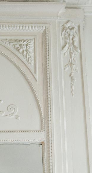 Large antique Louis XVI style overmantel with basket of flowers-3