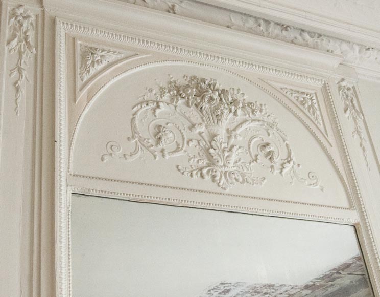 Large antique Louis XVI style overmantel with basket of flowers-5