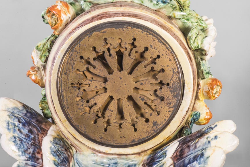 Polychrome earthenware pendulum, Cupid supporting the dial-10