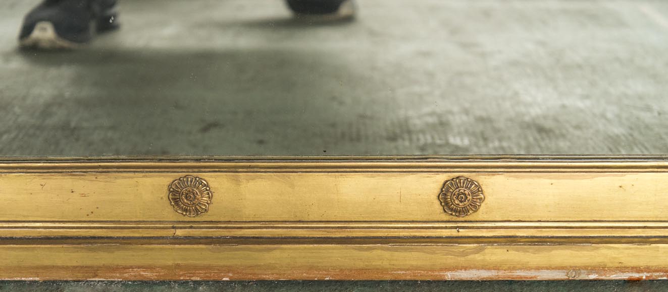 An antique Empire style overmantel, gilded, lions decorated pediment-6