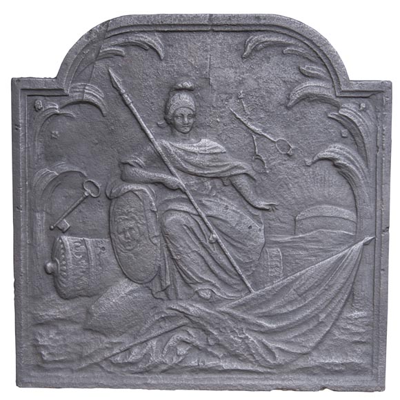 An antique fireback with Minerva, 18th century-0