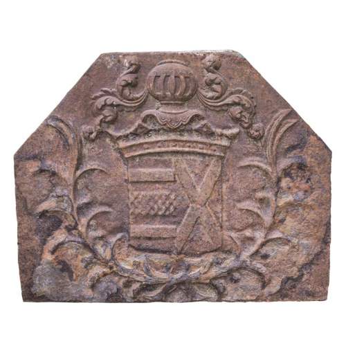 Cast iron fireback from the 17th century, decorated with a knight's height