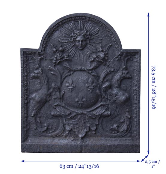 Modern fireback with French Arms and Roi-Soleil-7