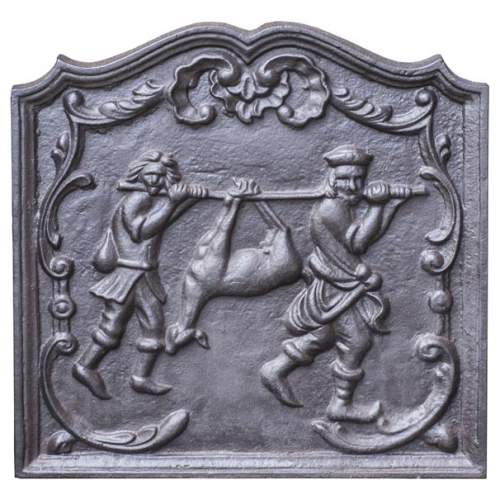 Small modern fireback, decorated with a hunting return