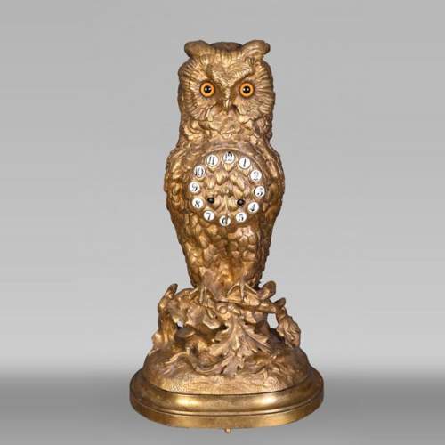 France, Gilt bronze owl clock, late 19th century