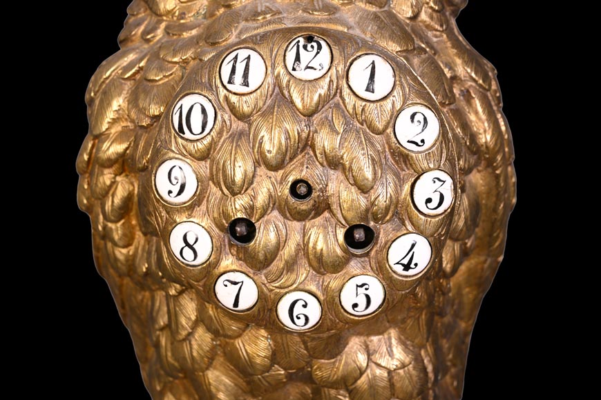 France, Gilt bronze owl clock, late 19th century-2