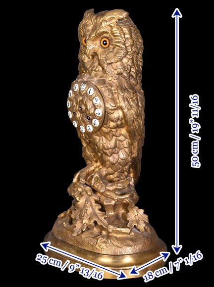France, Gilt bronze owl clock, late 19th century-7