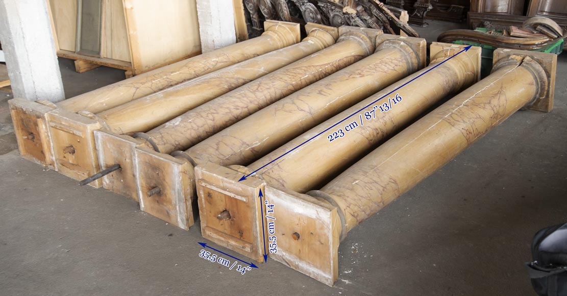 Set of wooden columns painted in imitation marble-10