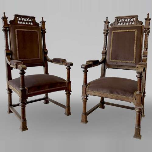 Pair of Neo-Gothic walnut chairs, 19th century