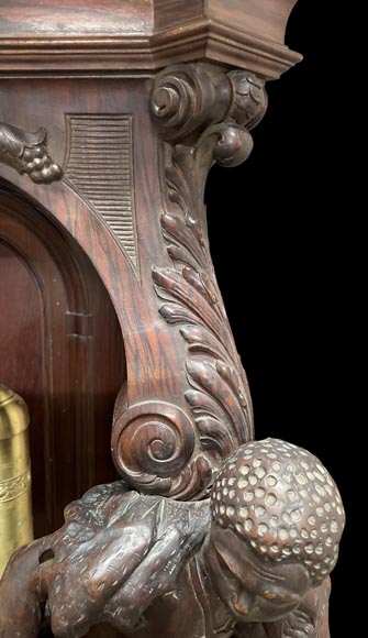 JULIUS GROSCHKUS (active in the second half of the 19th century), Mahogany grandfather clock with exotic decoration-7