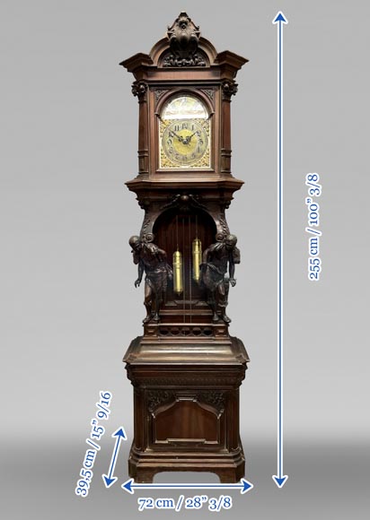 JULIUS GROSCHKUS (active in the second half of the 19th century), Mahogany grandfather clock with exotic decoration-12